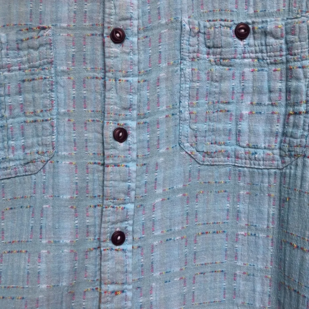 Carbon2Cobalt Blue Patchwork Stitched Boho Button Down Shirt Color Womens Large - Picture 6 of 13